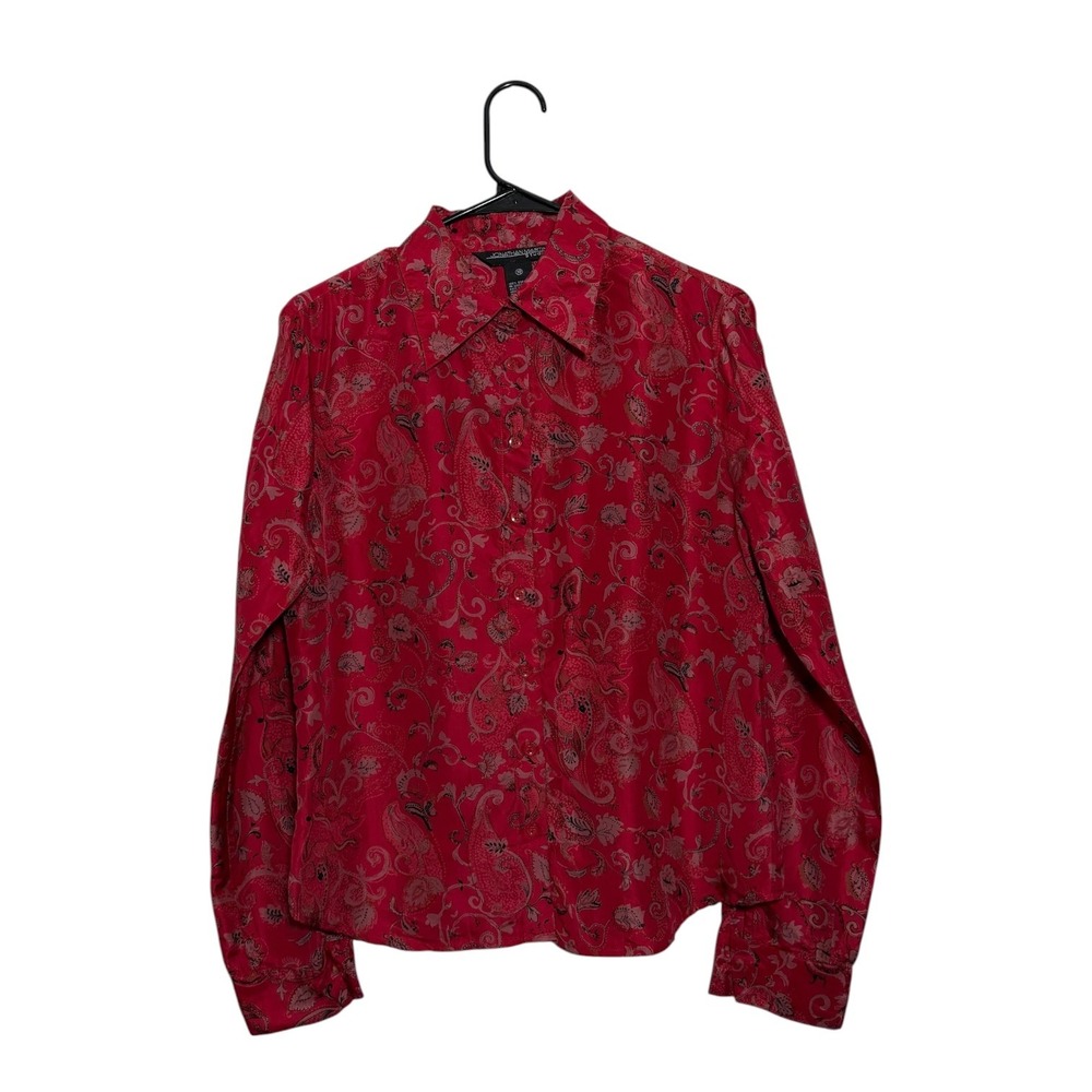Jonathan Martin Boho 100% Silk Paisley Floral Red Button Down Blouse Size 10